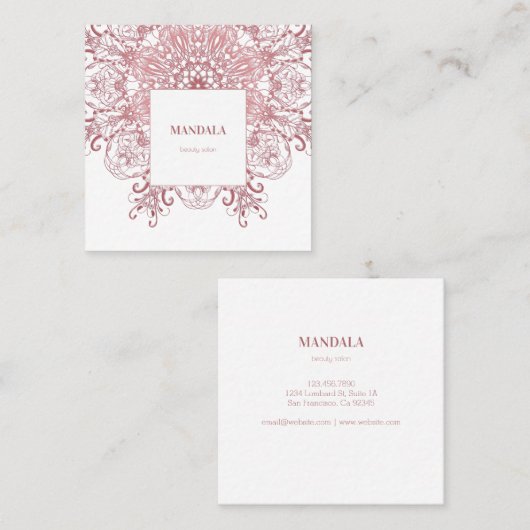 Etnische koraalflorale Mandala Vierkante Visitekaartje (Voorkant / Achterkant)