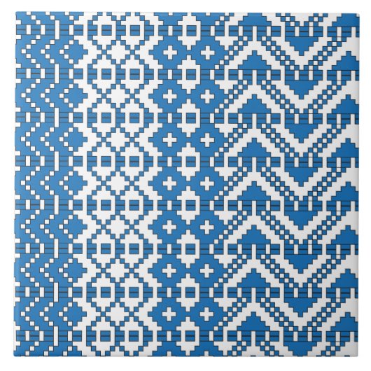 Etnische Letse blauwe en witte folklijn Tegeltje (Voorkant)