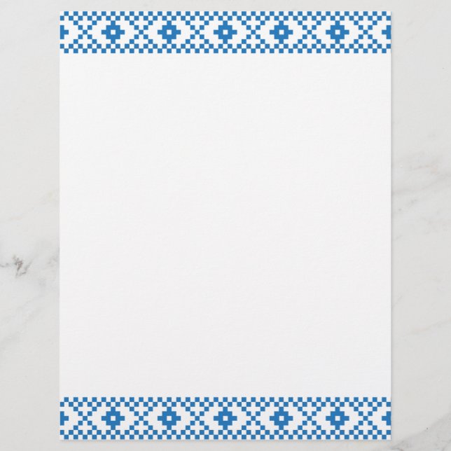 Etnische Letse blauwe en witte tribale volkskunst (Voorkant)