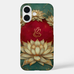 Etnische Lotus Groene Indische God Ganesh iPhone 16 Hoesje