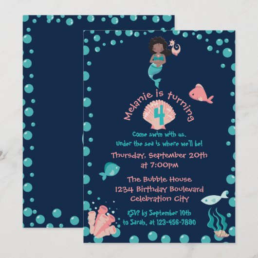 Etnische Meermin met Zeepaardje | 4e verjaardagsfe Kaart (Voorkant / Achterkant)