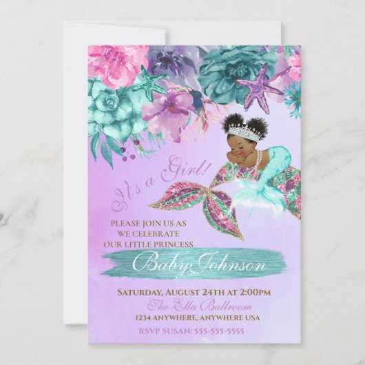 Etnische  mermaïde baby onder de zee douche kaart (Voorkant)