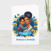 Etnische Moeder & Zoon Blauw/Geel Gelukkige Moeder Kaart (Voorkant)