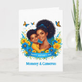 Etnische Moeder & Zoon Blauw/Geel Gelukkige Moeder Kaart (Voorkant)