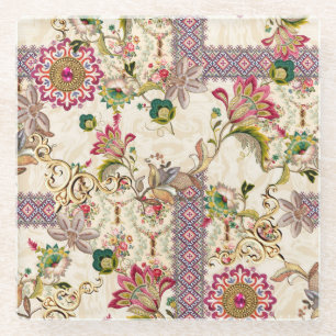Etnische Mogal Floral Paisley Glazen Onderzetter