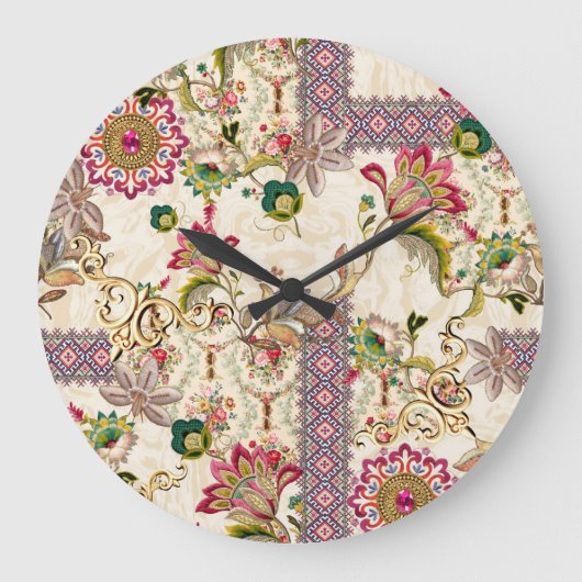 Etnische Mogal Floral Paisley Grote Klok (Voorkant)