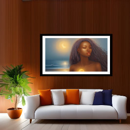 Etnische mooie vrouw strand maanlicht oceaan 4 poster