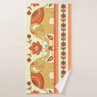 Etnische olifanten, bloemen, naadloos patroon. badhanddoek