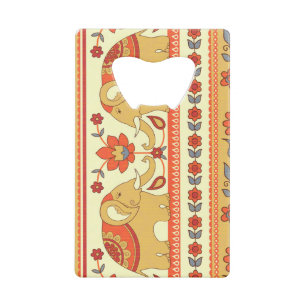 Etnische olifanten, bloemen, naadloos patroon. creditkaart flessenopener