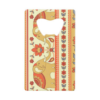 Etnische olifanten, bloemen, naadloos patroon. creditkaart flessenopener