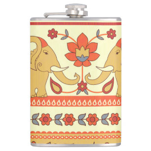 Etnische olifanten, bloemen, naadloos patroon. heupfles
