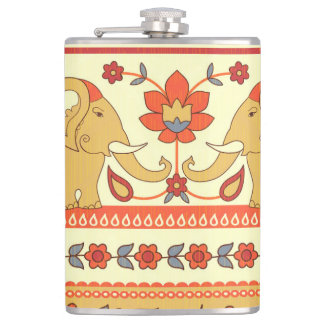 Etnische olifanten, bloemen, naadloos patroon. heupfles