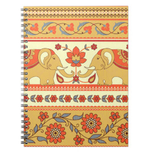 Etnische olifanten, bloemen, naadloos patroon. notitieboek