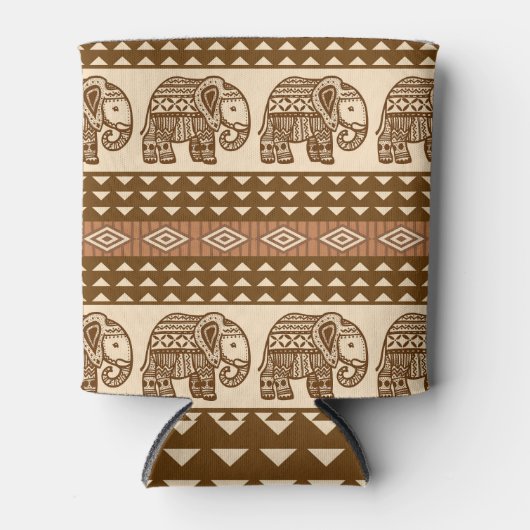Etnische olifanten geometrisch patroon blikjeskoeler (Voorkant)