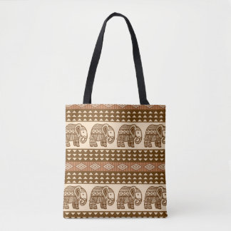 Etnische olifanten geometrisch patroon tote bag