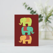 Etnische olifanten met bloemen op Maroon Red Briefkaart (Staand voorkant)
