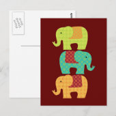 Etnische olifanten met bloemen op Maroon Red Briefkaart (Voorkant / Achterkant)