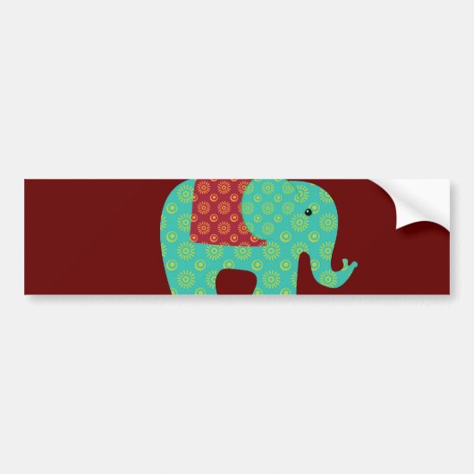 Etnische olifanten met bloemen op Maroon Red Bumpersticker (Voorkant)