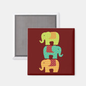 Etnische olifanten met bloemen op Maroon Red Magneet (Voorkant / Achterkant)