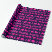 Etnische Olifanten Roze en Blauw Patroon Cadeaupapier (Uitgerold)