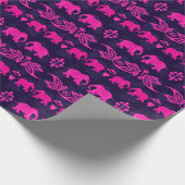 Etnische Olifanten Roze en Blauw Patroon Cadeaupapier (Hoek)