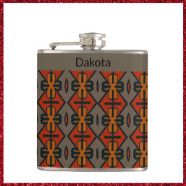 Etnische Oranje en Gold Tribal Design Heupfles