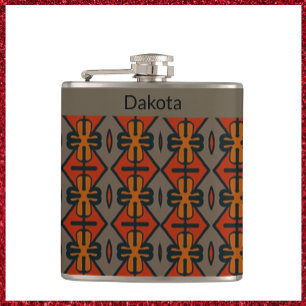Etnische Oranje en Gold Tribal Design Heupfles