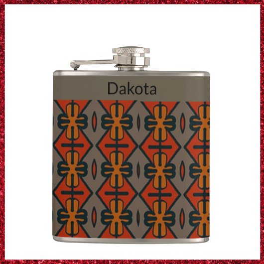 Etnische Oranje en Gold Tribal Design Heupfles