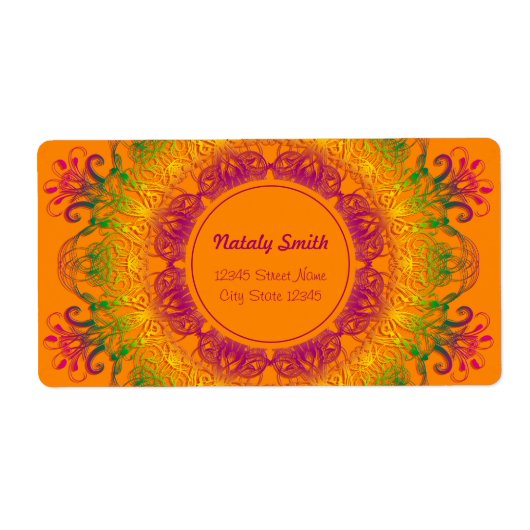 Etnische Oranje Mandala Etiket (Voorkant)