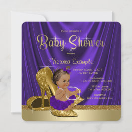 Etnische Paarse Ballerina Gold Shoe Baby shower Kaart
