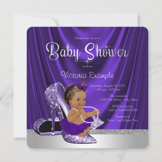 Etnische Paarse Ballerina High Heel Shoe Baby show Kaart (Voorkant)