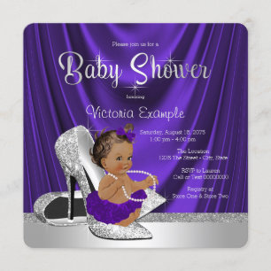 Etnische Paarse Ballerina Silver Shoe Baby shower Kaart