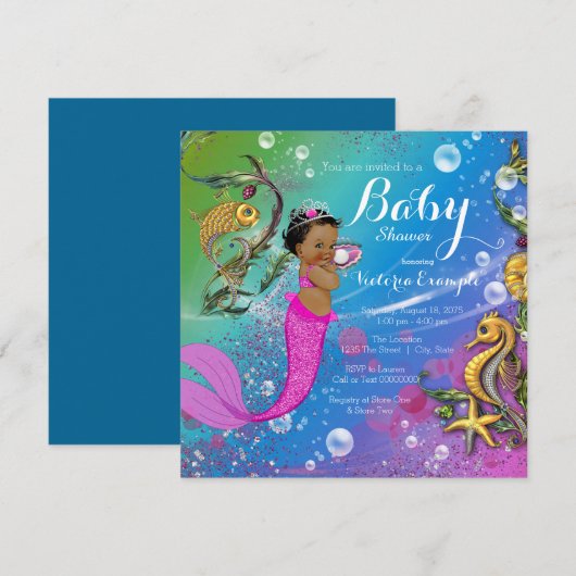 Etnische partij onder het Zee Mermaid Baby shower Kaart (Voorkant / Achterkant)