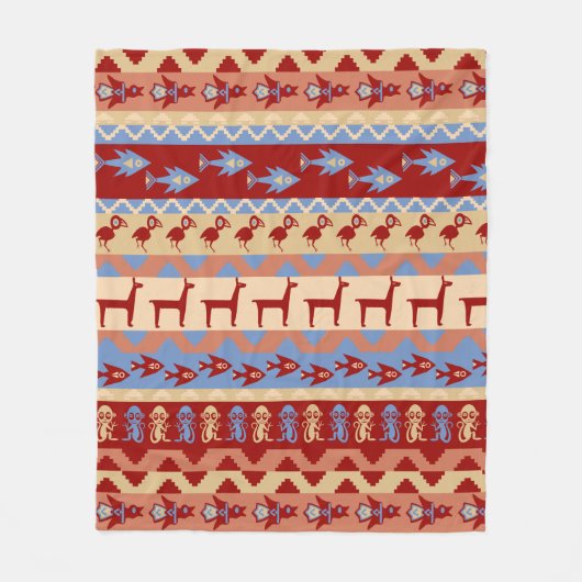 Etnische Peruviaanse Inca Dieren Llamas Vis en vog Fleece Deken (Voorkant)