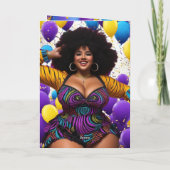 Etnische Plus Size Vrouw met Afro Levendige Verjaa Kaart (Achterkant)