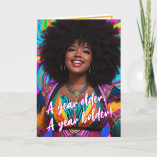 Etnische plusmaat vrouw met Afro verjaardagsfeest Kaart