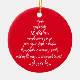 Etnische Poolse kerstboom Wigilia Red White Keramisch Ornament