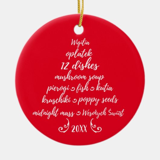 Etnische Poolse kerstboom Wigilia Red White Keramisch Ornament (Voorkant)