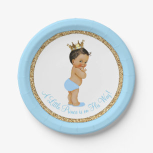 Etnische Prince Baby Blauw Goud Baby shower Papieren Bordje