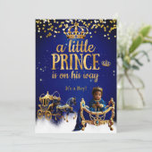 Etnische Prince Baby shower Blue Gold Carriage Kaart (Staand voorkant)