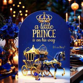 Etnische Prince Baby shower Blue Gold Carriage Kaart