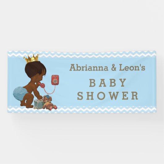 Etnische Prince Phone Baby shower Blauwe Chevrons Spandoek (Horizontaal)
