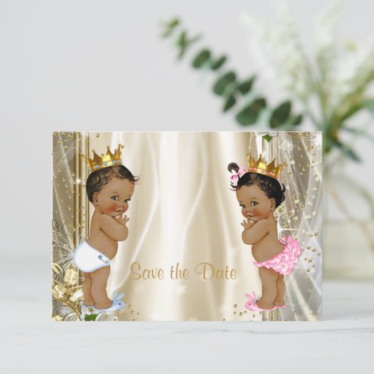 Etnische Prince Princess Baby shower Bewaar de dat Save The Date (Staand voorkant)