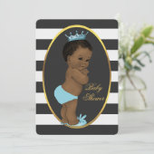 Etnische Prince Zwart Wit Strepen Baby shower Kaart (Staand voorkant)