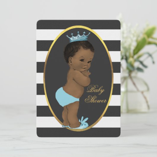 Etnische Prince Zwart Wit Strepen Baby shower Kaart (Staand voorkant)