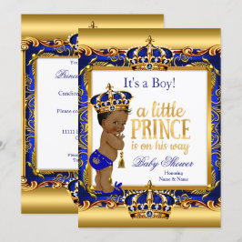 Etnische Prins Baby Shower Blauw Sierlijk Goud Kaart