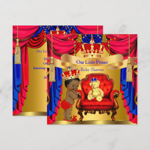 Etnische Prins Baby Shower Gouden Beer Rood Blauw Kaart