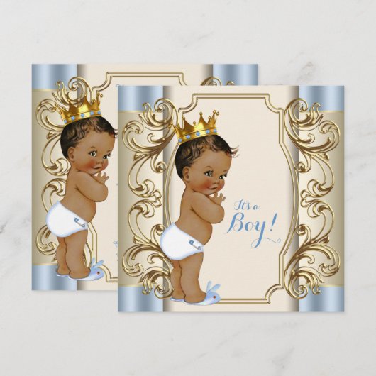 etnische prins blauw en goud Baby shower Kaart (Voorkant / Achterkant)