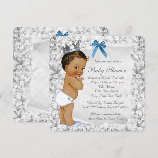  etnische prins blauw en grijs Baby shower Kaart (Voorkant / Achterkant)