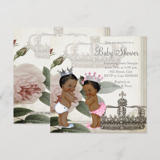 Etnische prins en prinses tweeling Baby shower Kaart (Voorkant / Achterkant)